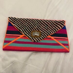 Multicolor Striped Neon Envelope Clutch